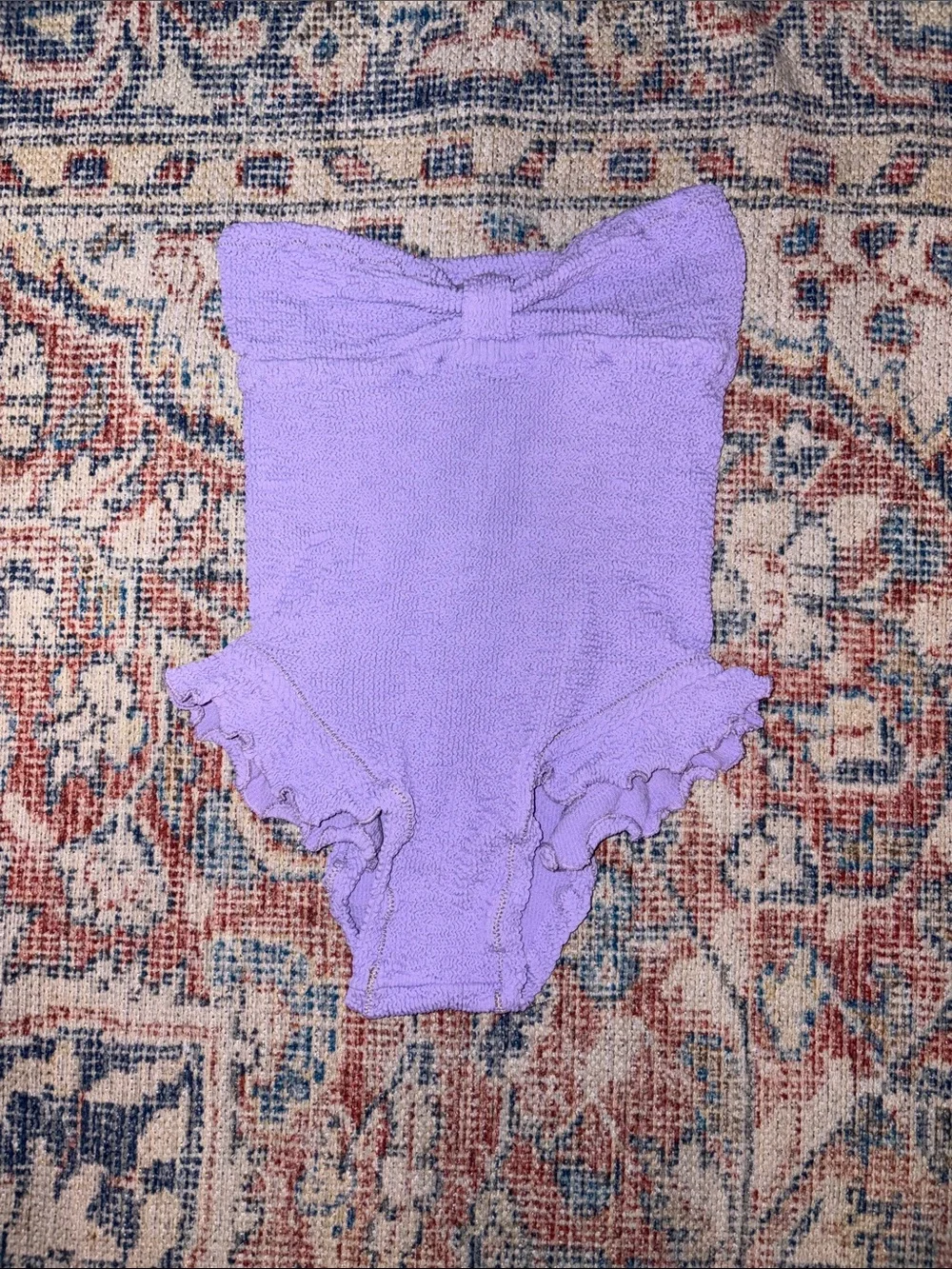 Reina Olga Leila Crinkle One Piece Swimsuit in Lilac OS NWT